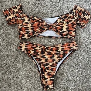 Leopard Print Off-Shoulder Bikini Set